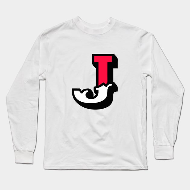 Monogram J - Alphabet Scrapbooking Red/White Circus Style Long Sleeve T-Shirt by RetroGeek